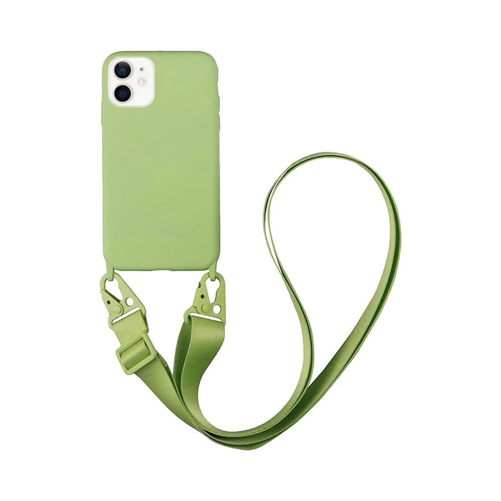 Silikónový obal Apple iPhone 12 Mini s popruhom cez rameno svetlozelený 
