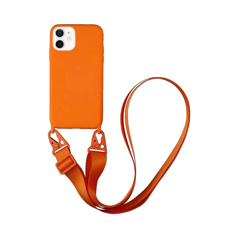 Silikónové puzdro Apple iPhone 12 Mini s popruhom na rameno oranžové 