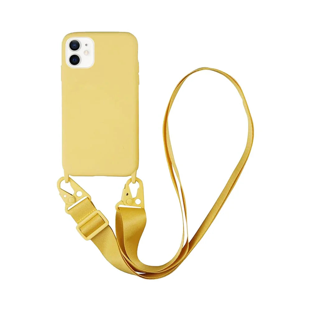 Silikónový obal Apple iPhone 12 Mini s popruhom cez rameno žltý 