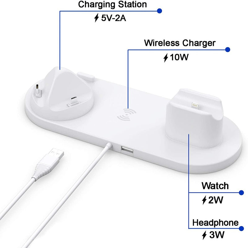 FrankEver 9V-2A Qi Wireless Charger IPhone 12 6 In 1 Fast Charging Dock USB Station for Apple Watch Charger Phone Accessories