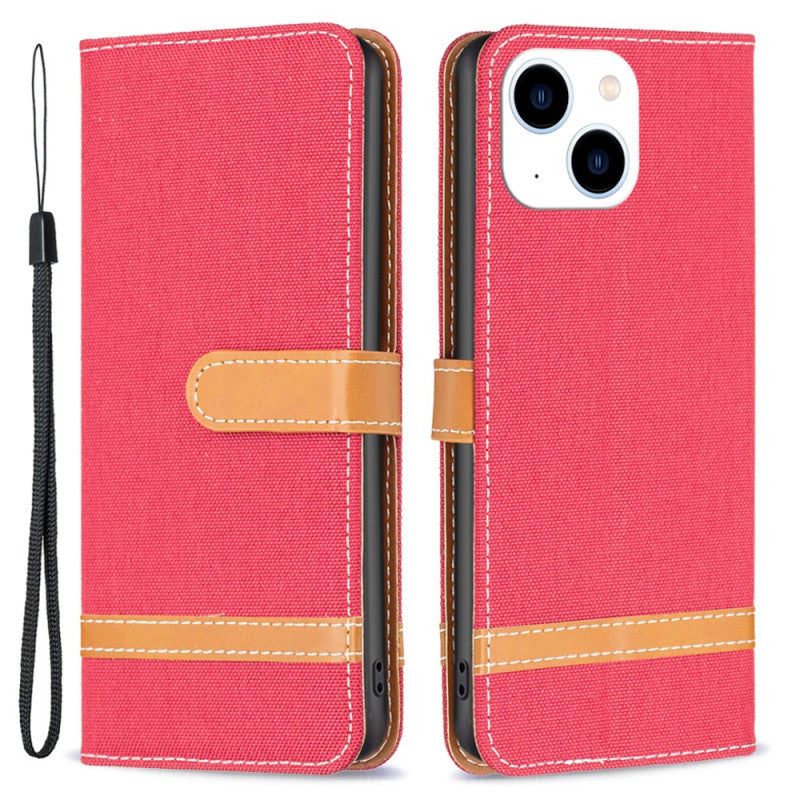 Cover iPhone 15 Fabric and Leather effect with strap