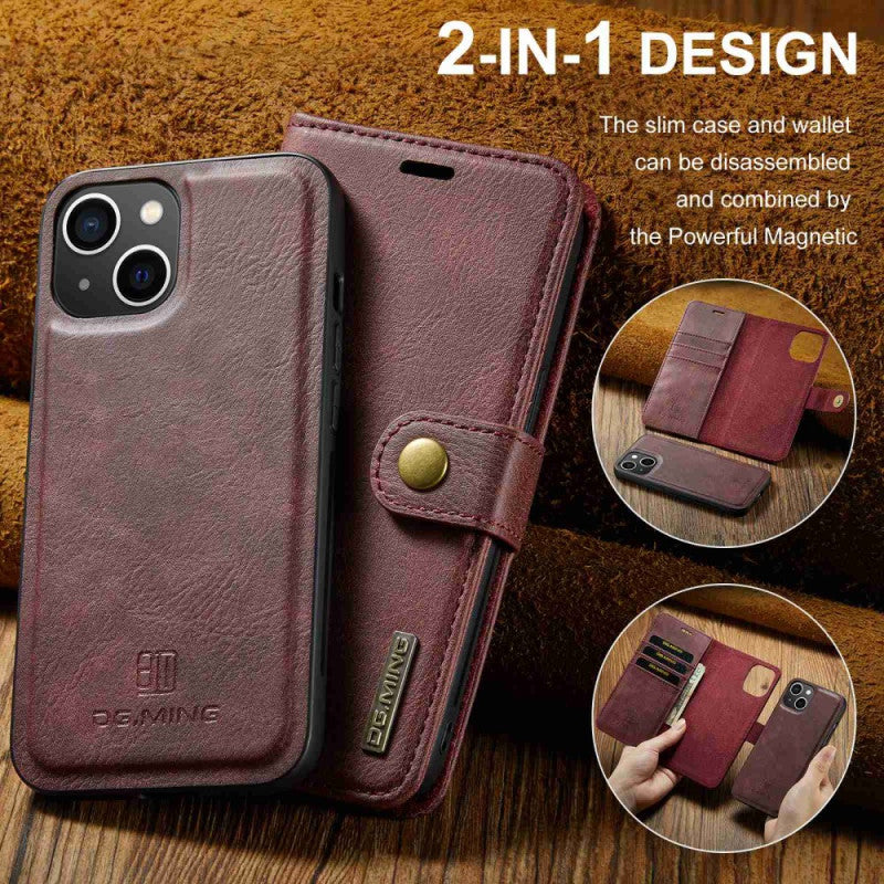 iPhone 15 Plus Detachable Cover DG.MING in genuine split leather
